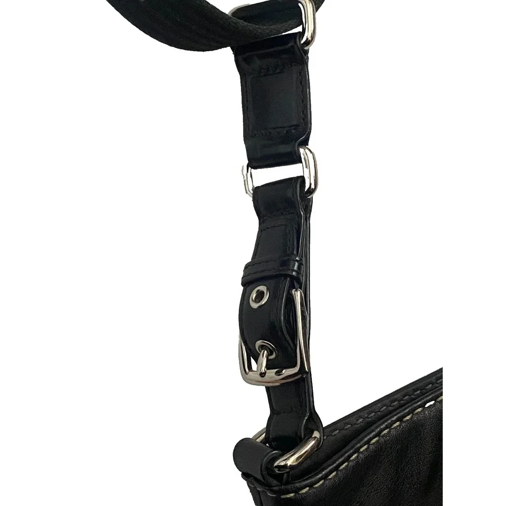 Vtg COACH Black LEATHER Swing Pack Crescent Bag Tassels Crossbody Purse